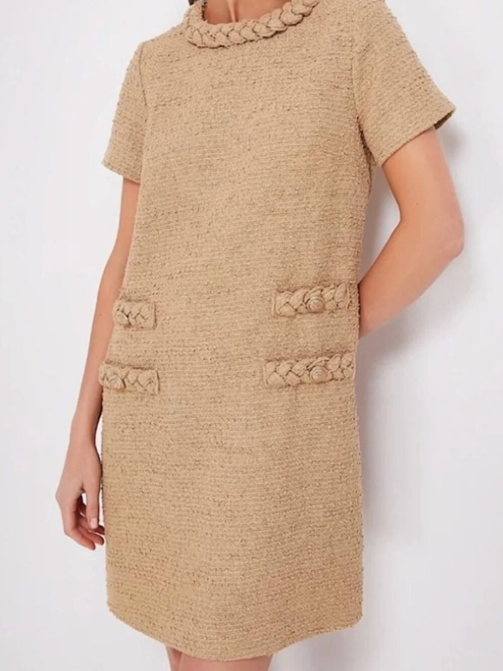 Tuckernuck Camel Braided-Trim Tweed Mini Dress
